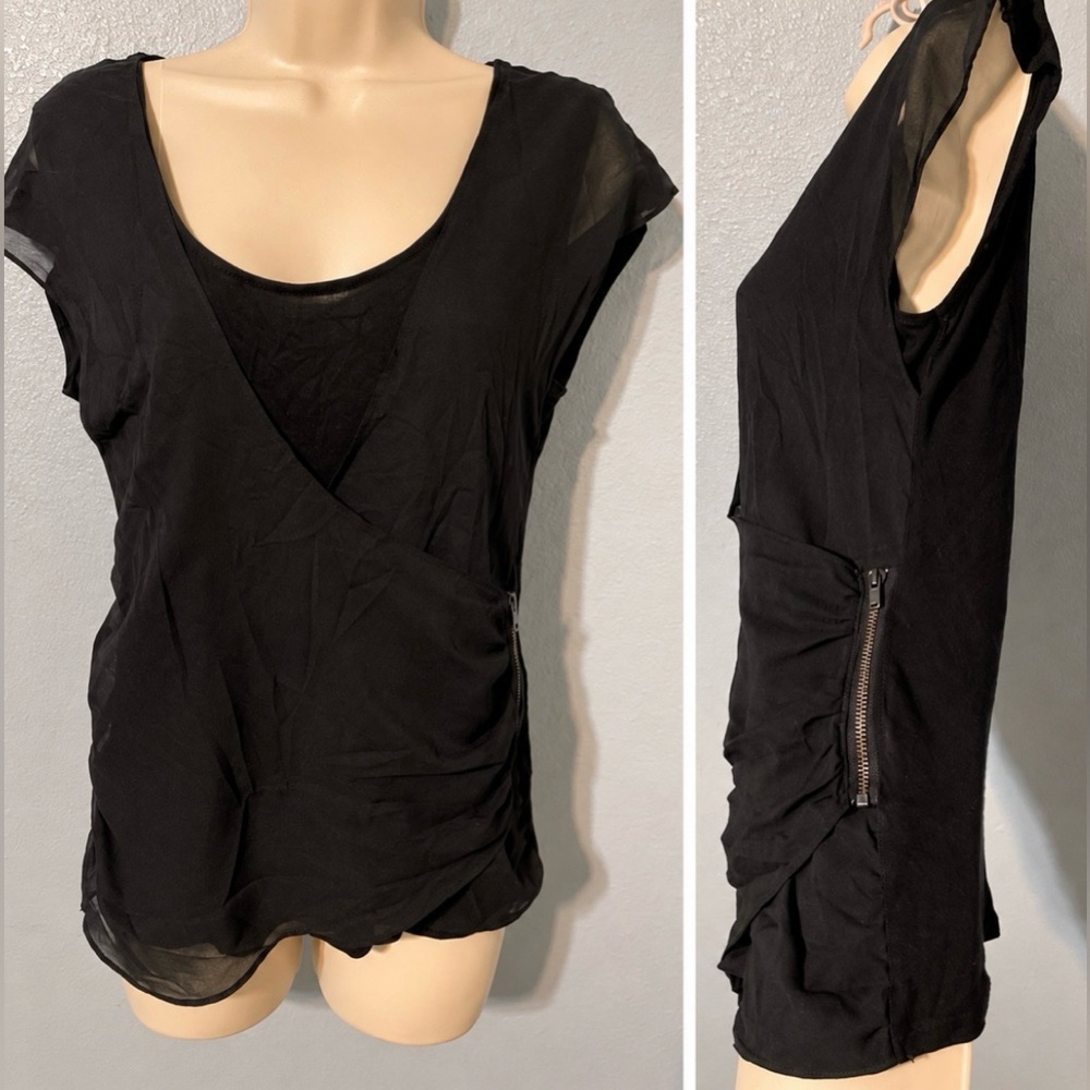 Gap Stretch Sheer Flowy Overlay Black Top Side Zipper Whimsigoth Indie Small